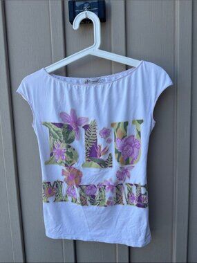 Blumarine Jeans Vintage Floral Print White with Pink & Green Top